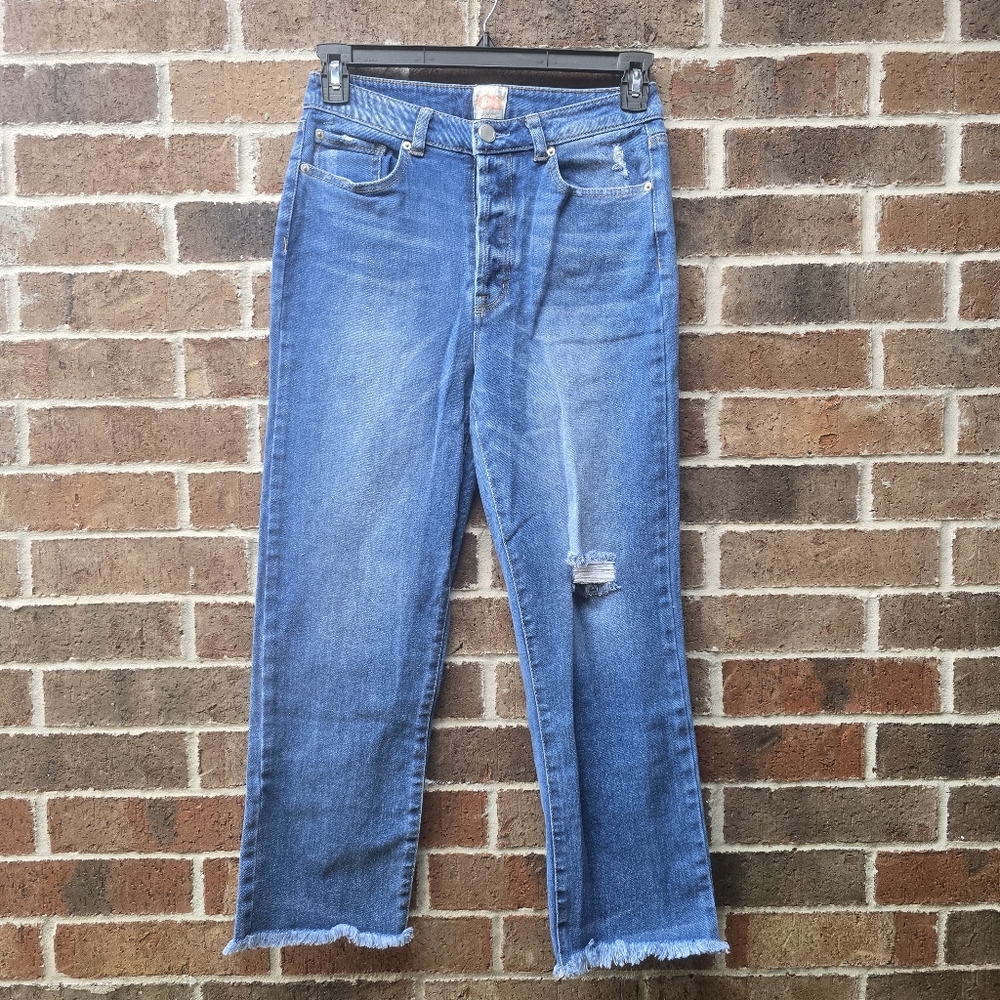 Gianni Bini High Rise Straight Leg Jeans Size 11 Distressed Raw Hem
